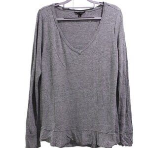 Banana Republic Women's Long Sleeve V-Neck Ruffle Hem Tee Gray Size L